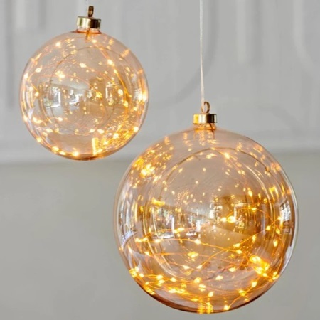 14cm Amber Glass Ball With 30 Classic Warm White Micro-LEDs - image 1