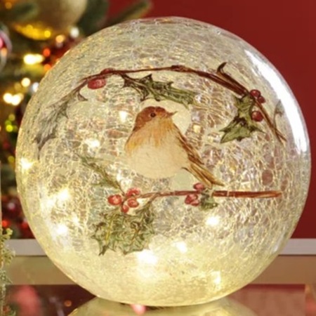 15cm Lit Crackle Effect Ball Robin