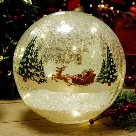 15cm Lit Crackle Effect Ball Santa Sleigh