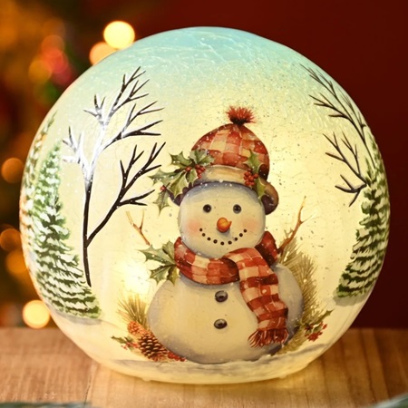 15cm Lit Crackle Effect Ball Snowman