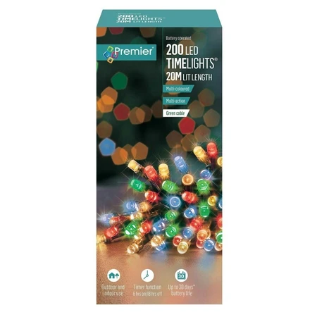 200 Multicolour LED Timelights Multi-Action With Timer