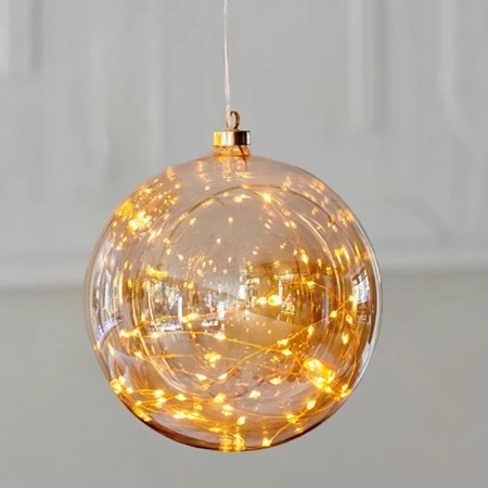 20cm Amber Glass Ball With 40 Classic Warm White Micro-LEDs - image 1