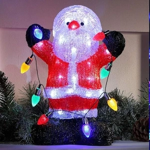 35cm Acrylic Santa With String Lights