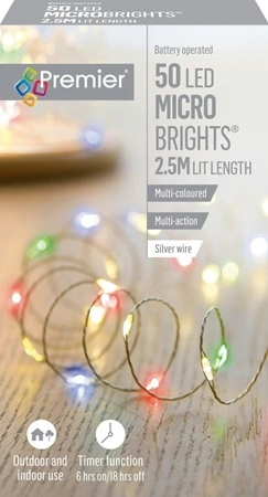 50 Multicoloured LED MicroBrights Battery Operated With Timer