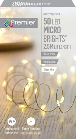 50 Warm White LED MicroBrights Battery Operated With Timer