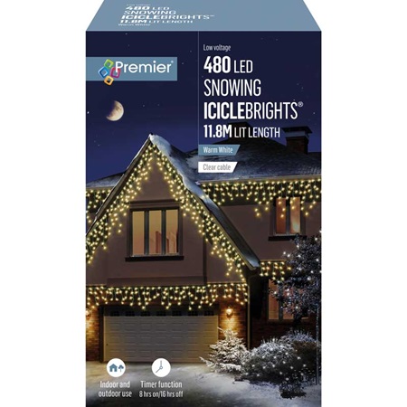 Snowing Icicle Brights 480 Warm White LED/Timer - image 2